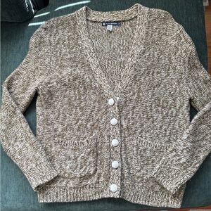 Petit Bateau Khaki Green and Ivory Knit Cardigan